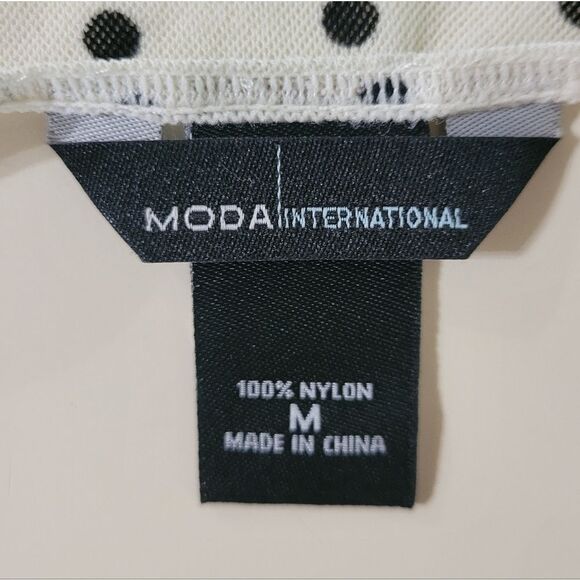 Moda International White and Black Polka Dot Semi-Sheer Short Sleeve Top - Picture 3 of 13